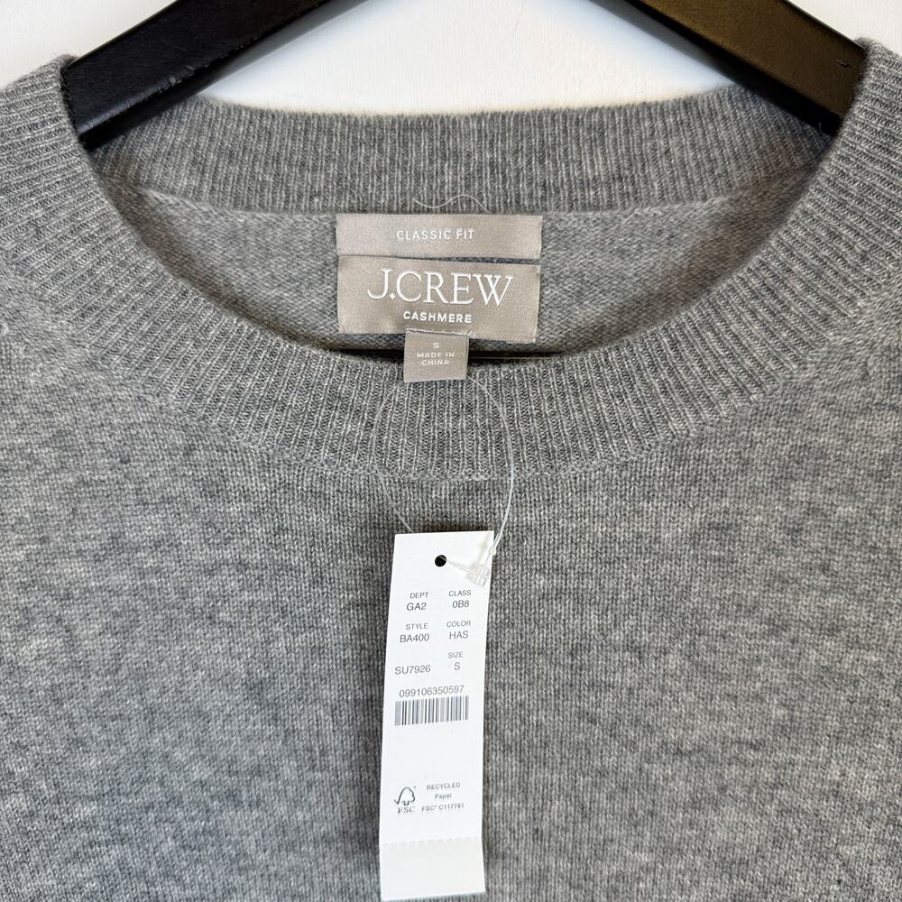 NWT J.Crew Classic Fit Crew 100% Cashmere Sweater Knit Heather Ash Gray $148 - S - Picture 4 of 8